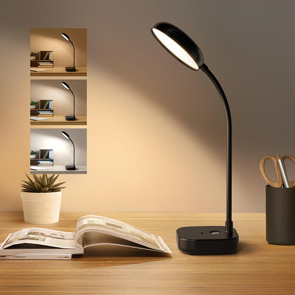 Black rechargeable gooseneck desk lamp