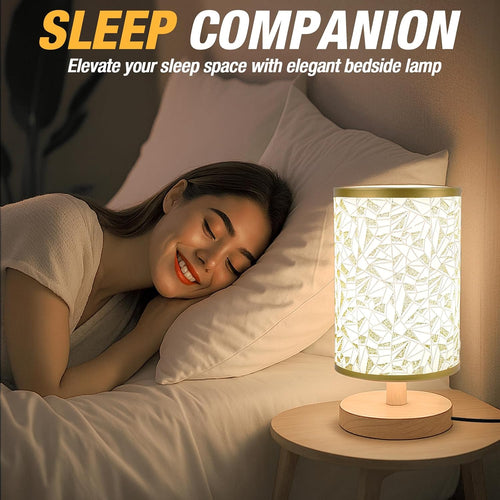 Compact plug-in table lamp with flaxen fabric shade, view 2