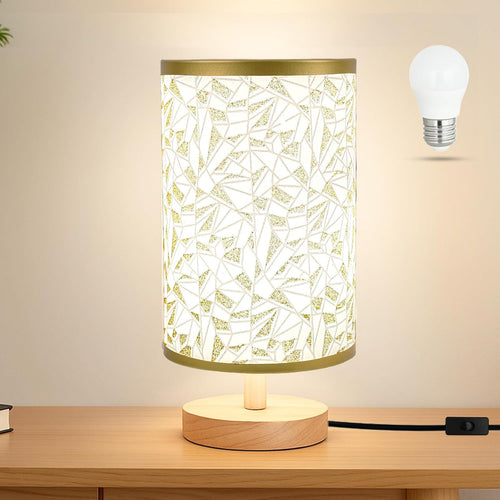 Compact plug-in table lamp with flaxen fabric shade