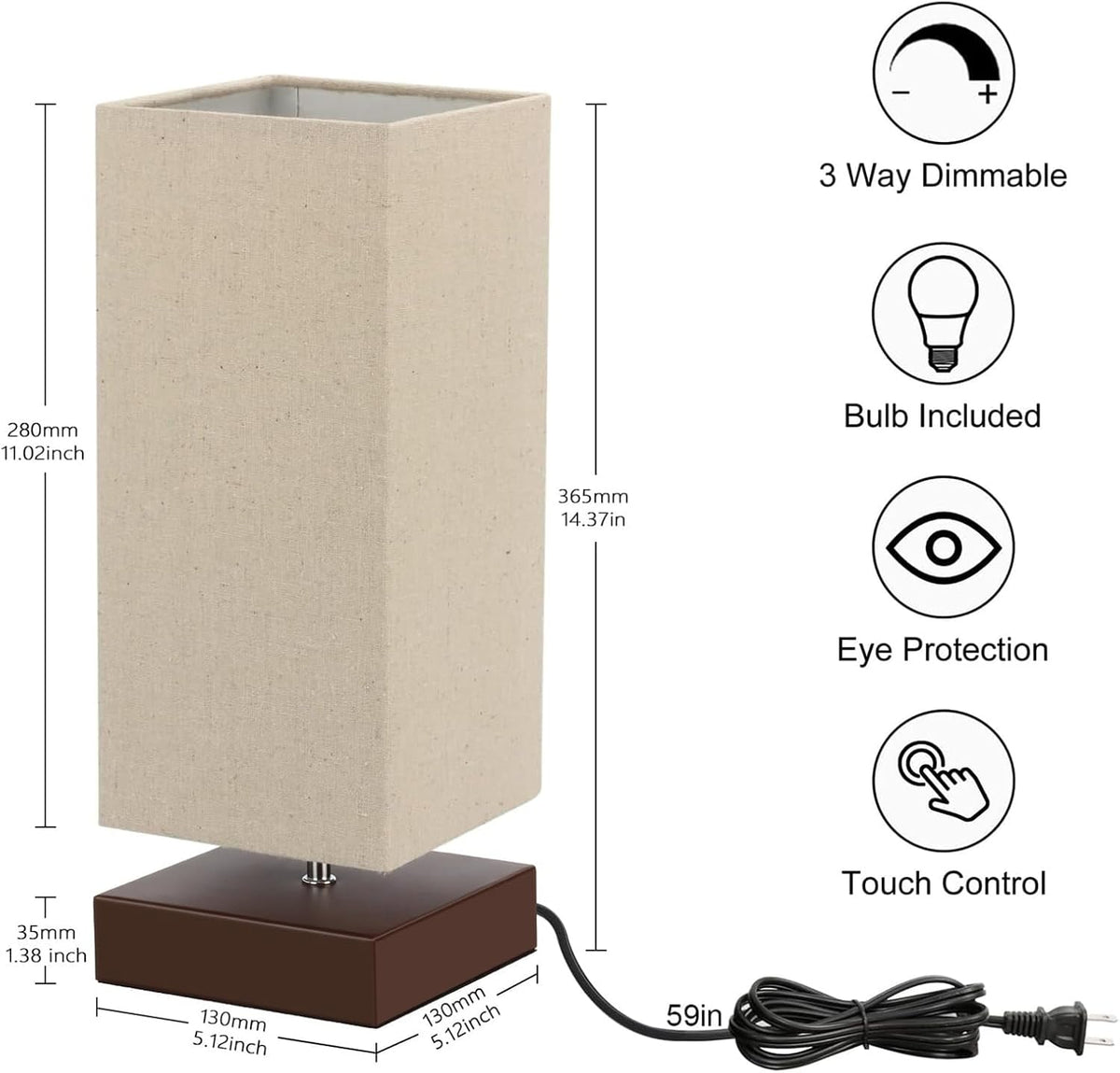 Touch dimmable bedside table lamp, view 2