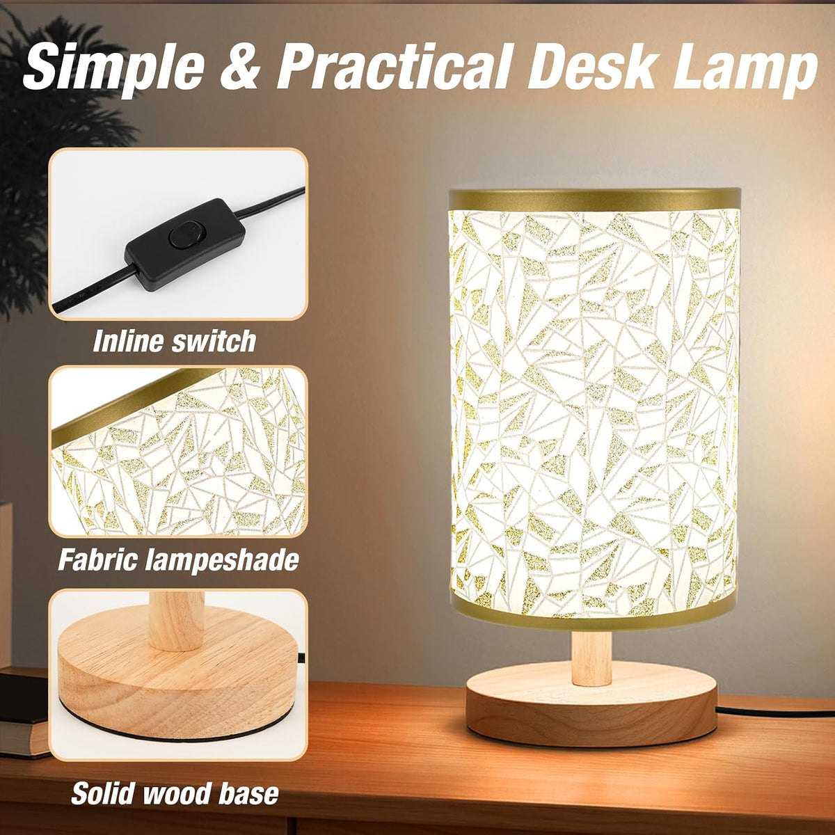 Compact plug-in table lamp with flaxen fabric shade, view 4