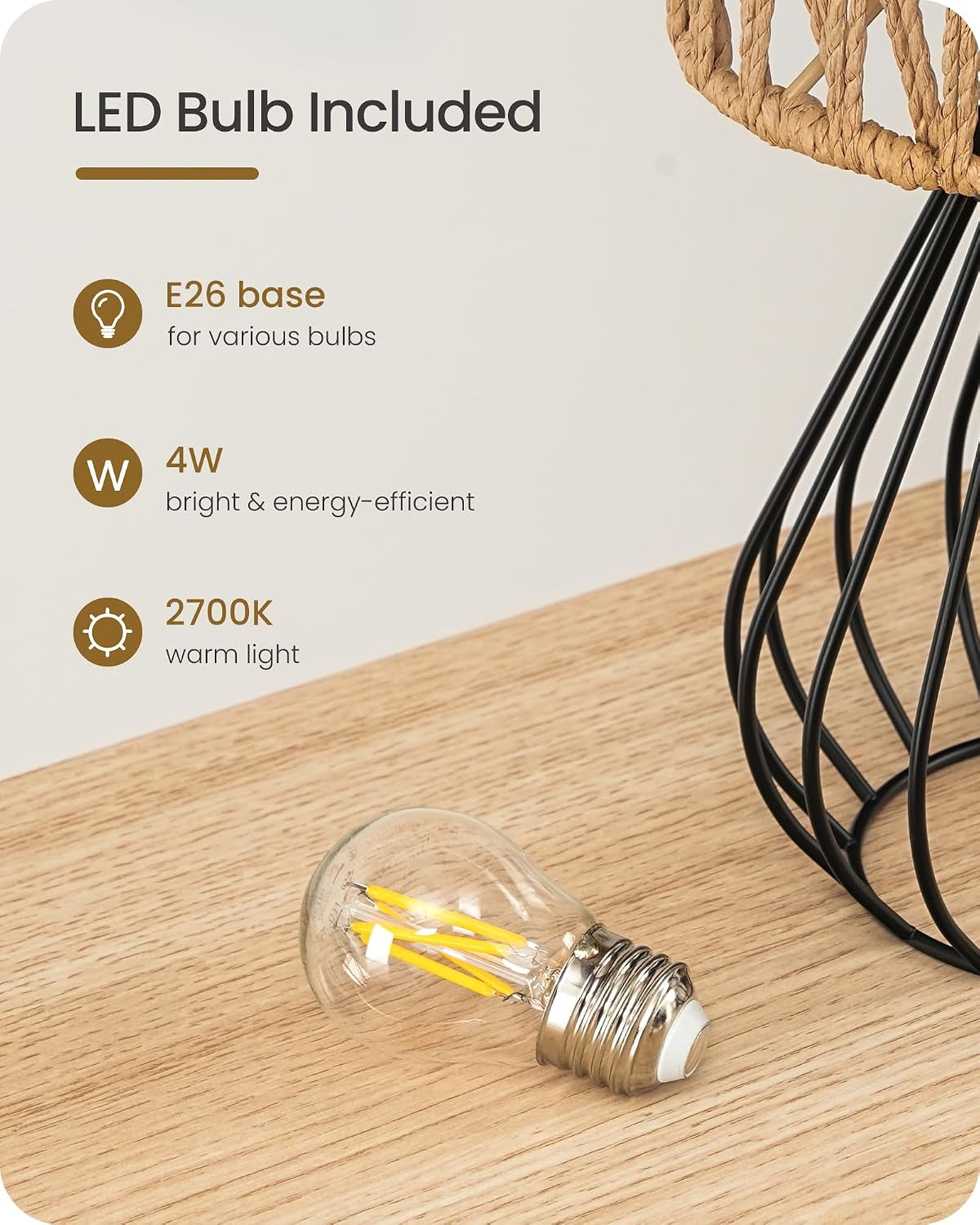 Boho table lamp with handwoven shade, view 5